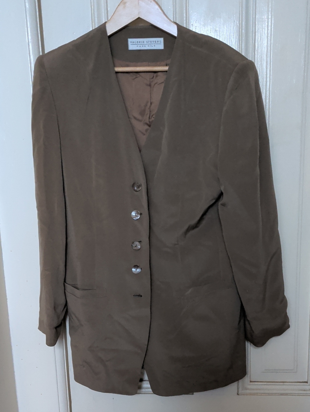 Vintage Valerie Stevens Olive-Brown Single-Breasted V-Neck Blazer